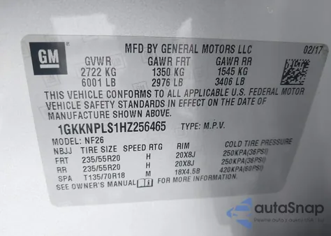 2017 GMC Acadia Denali from USA, damaged, VIN 1GKKNPLS1HZ256465